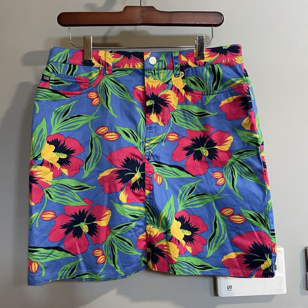 Ralph Lauren Polo Jeans‎ Skirt Floral Tropical Lightweight Cotton Blend Womens 8